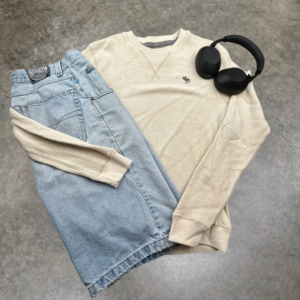 Abercrombie & Fitch Mens Large Cream Textured Long sleeve Y2K Vintage